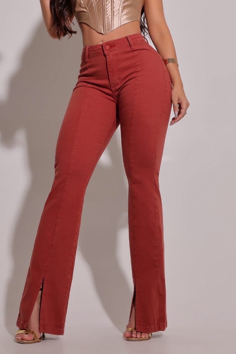 Calça Jeans Feminina Flare Modeladora Terracota - CH87