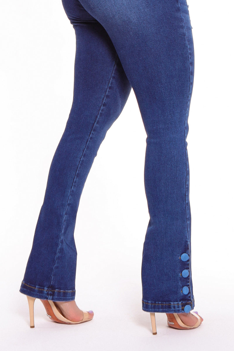 Calça Jeans Flare Modeladora Detalhe Barra Botões - CH43