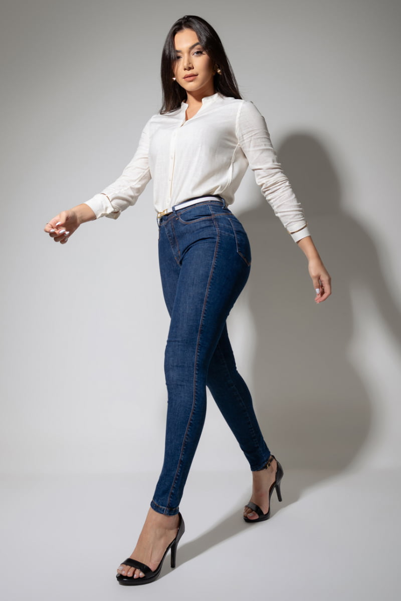 Calça Ultra Modeladora Skinny Cós Alto Com Cinto CH114