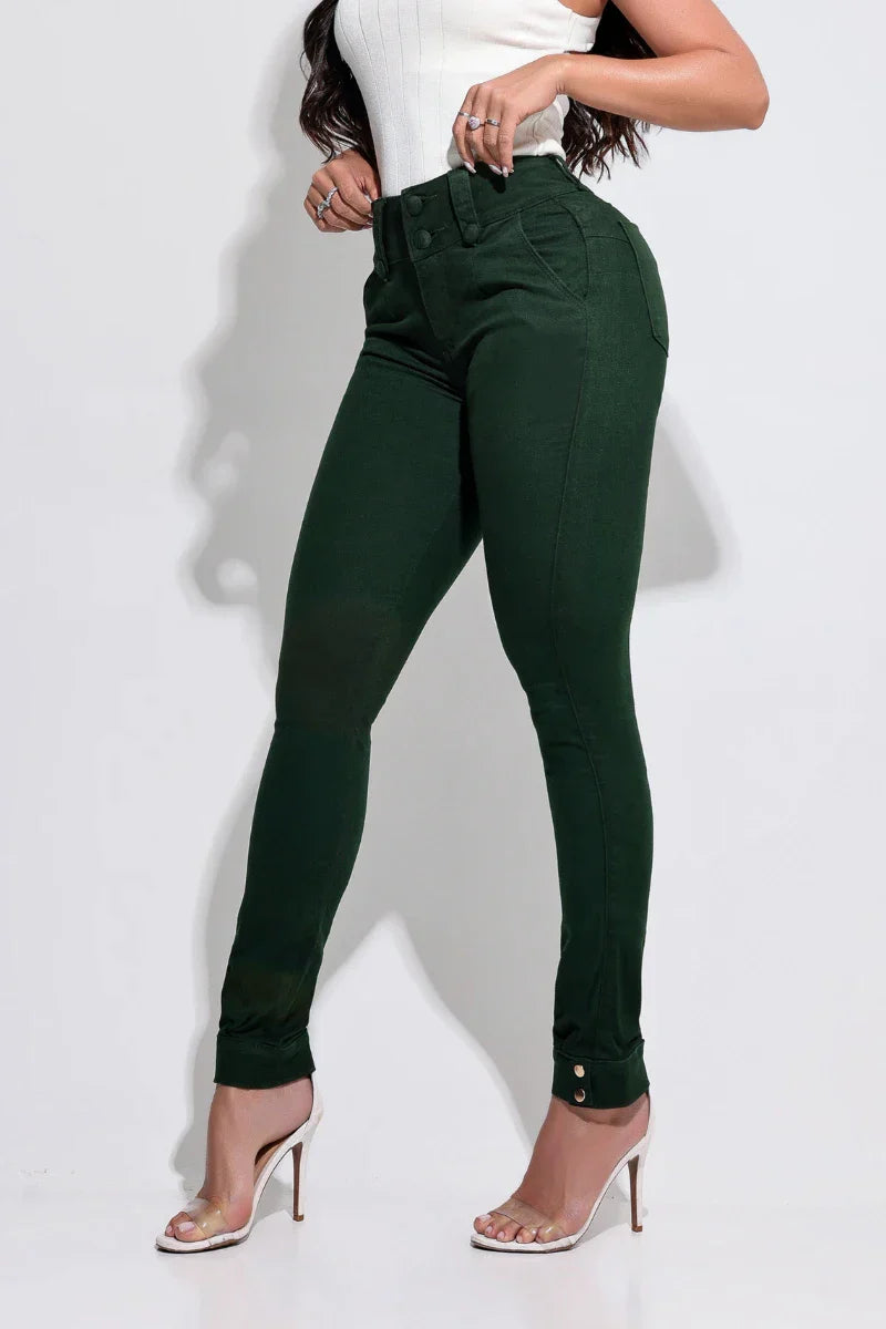 Calça Jeans Modeladora Verde Barra com Detalhe -  CH942